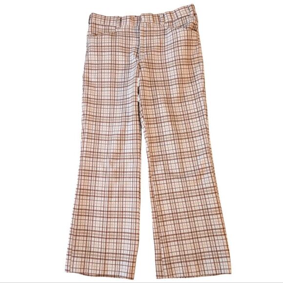Men's 70s Vintage Plaid Flare Poly Pants Size 34 Short - Picture 5 of 7